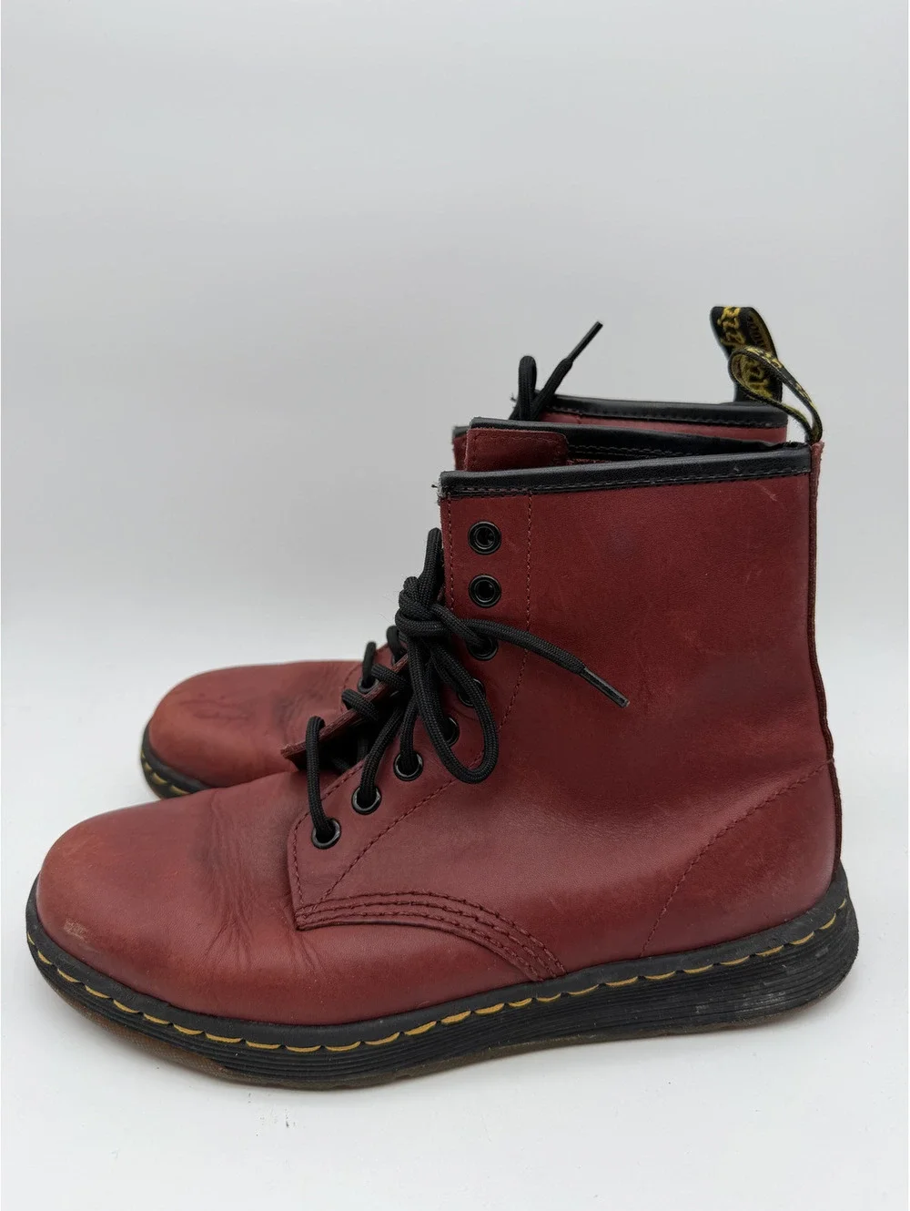 Dr. Martens Red Leather Lace-Up Combat Boots